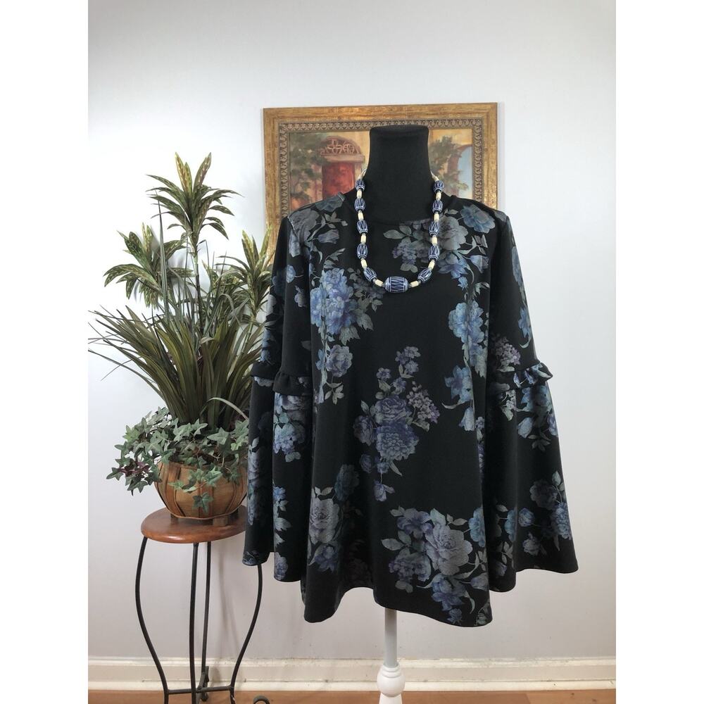 Alfani Women Blouse L Long Bell Sleeve Round Neck Pullover Y2K Boho Lagenlook